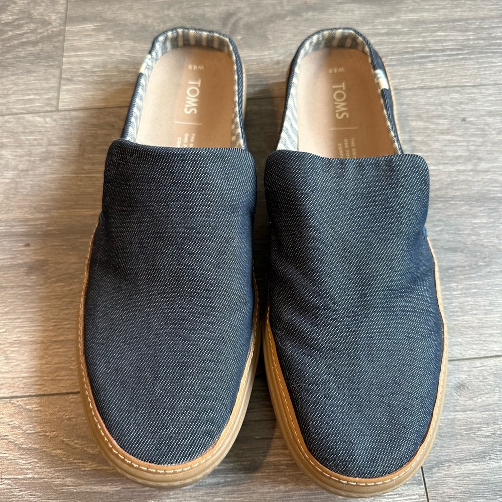 Toms 8.5 W Navy Sunrise Canvas Casual Mule Slip On Shoe Women’s